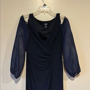 Chaps Blue Sheath Dress with Bishop Sleeves and Scoop Neck